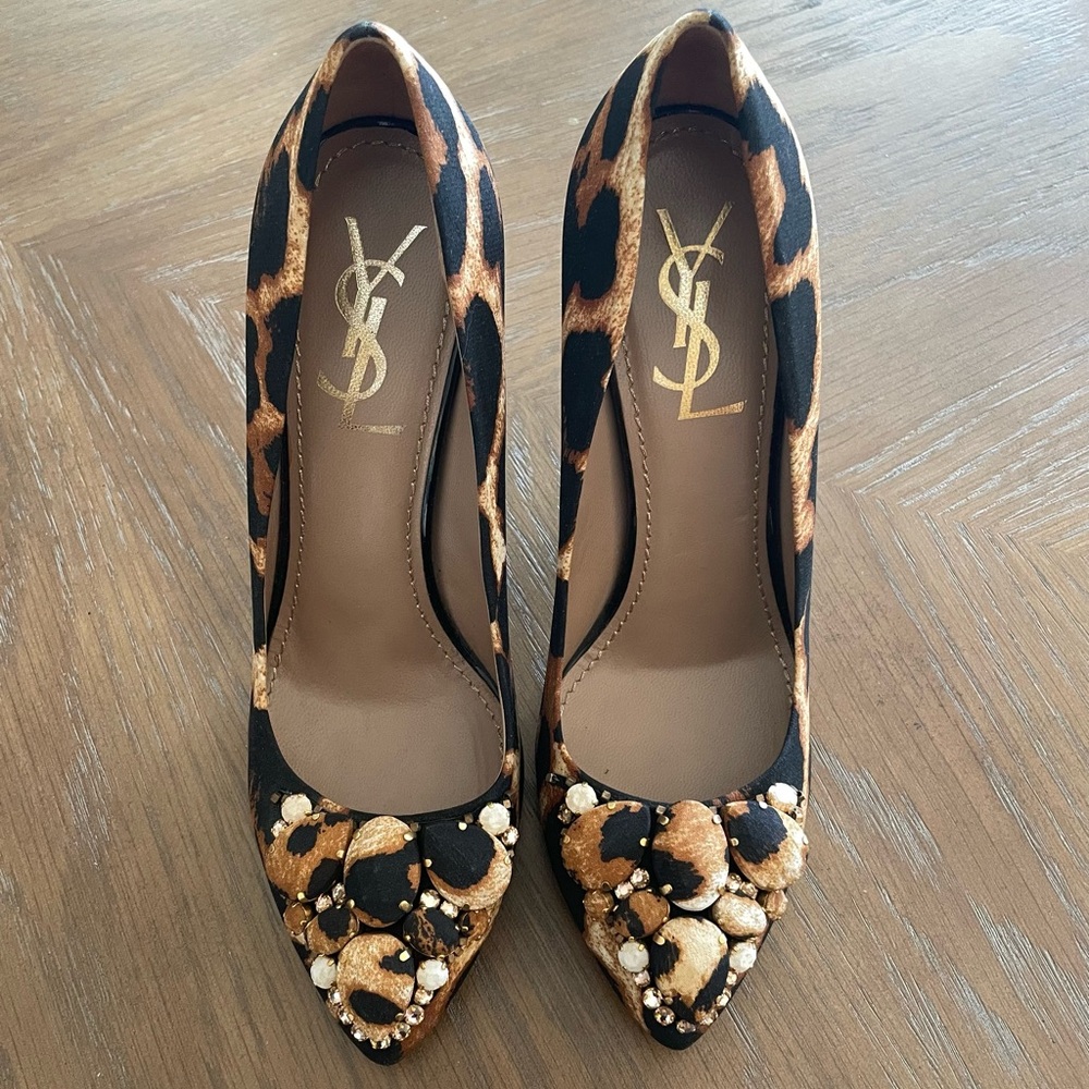 Yves Saint Laurent Black and Brown Embellished Heels